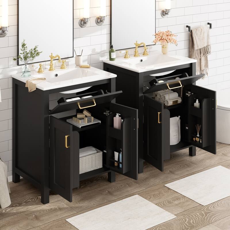 GDFStudio - Nova Bathroom Vanity Cabinet with Single Ceramic Sink, Soft-close Doors & Adjustable shelf