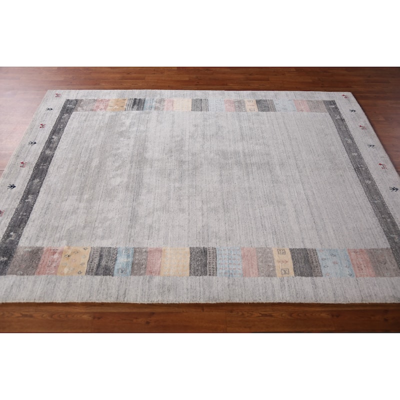 Tribal Gabbeh Indian Area Rug Hand-Knotted Grey Wool Carpet - 5'4" x 7'8"