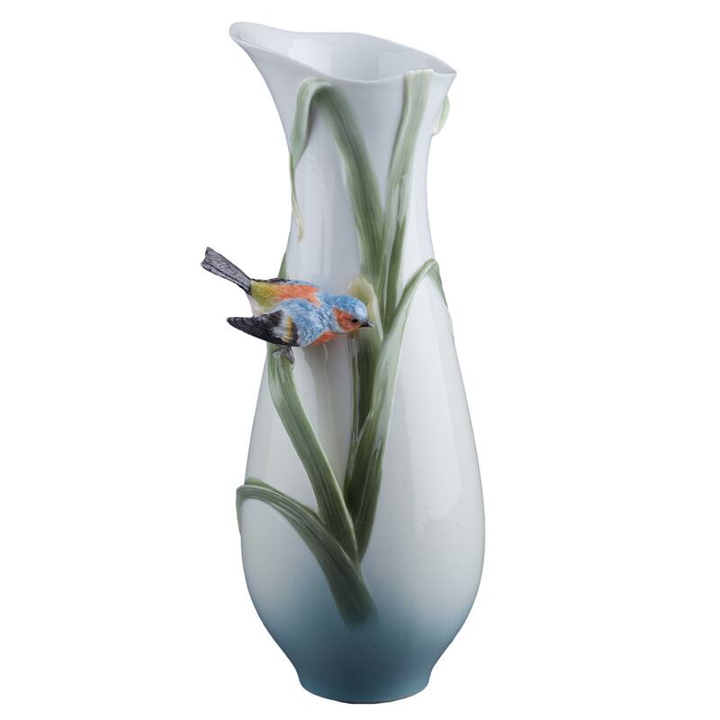Charis 12.01" height Reed & Bluebird Vase multicolor Fine Porcelain