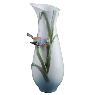 Charis 12.01" height Reed & Bluebird Vase multicolor Fine Porcelain