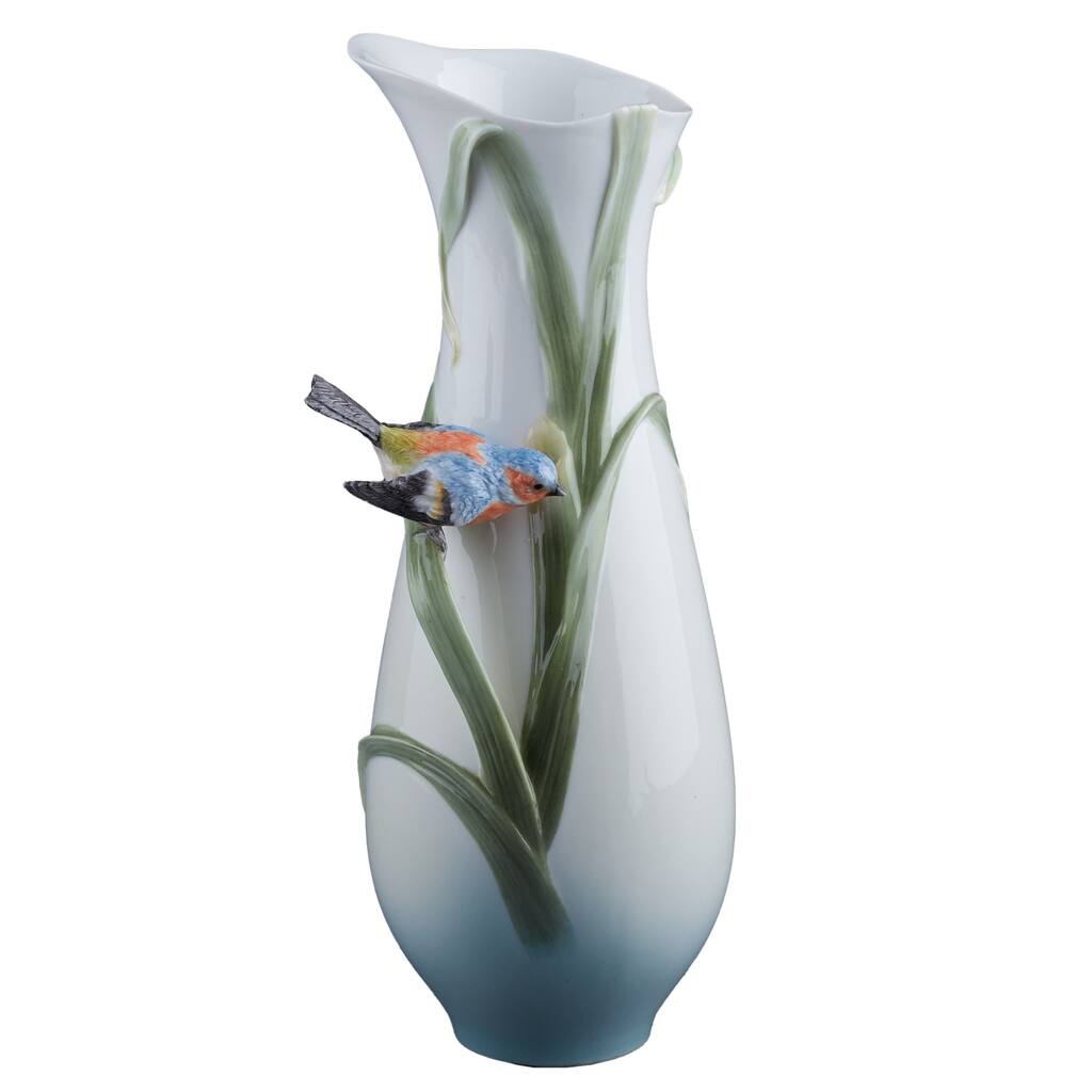 Charis 12.01" height Reed & Bluebird Vase multicolor Fine Porcelain