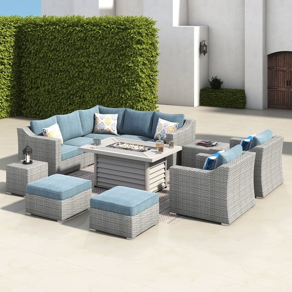 Corvus Martinka 12pc Outdoor Grey Wicker Fire Pit Sectional Sofa Set Overstock 31269372