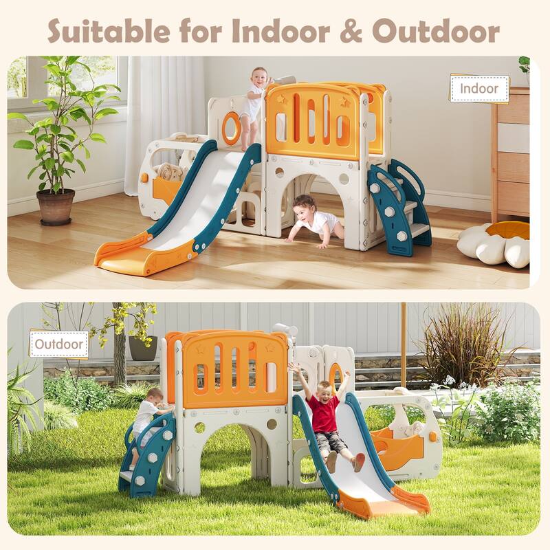 Kinbor Toddler Slide PlaySet - Kids Slide with Basketball Hoop, Toddler Indoor Outdoor Playground