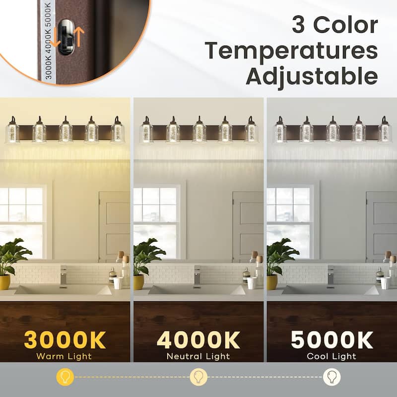 5-Light LED Bathroom Lights, Wall Sconces with 3 Colors Modes (3000K/4000K/5000K)