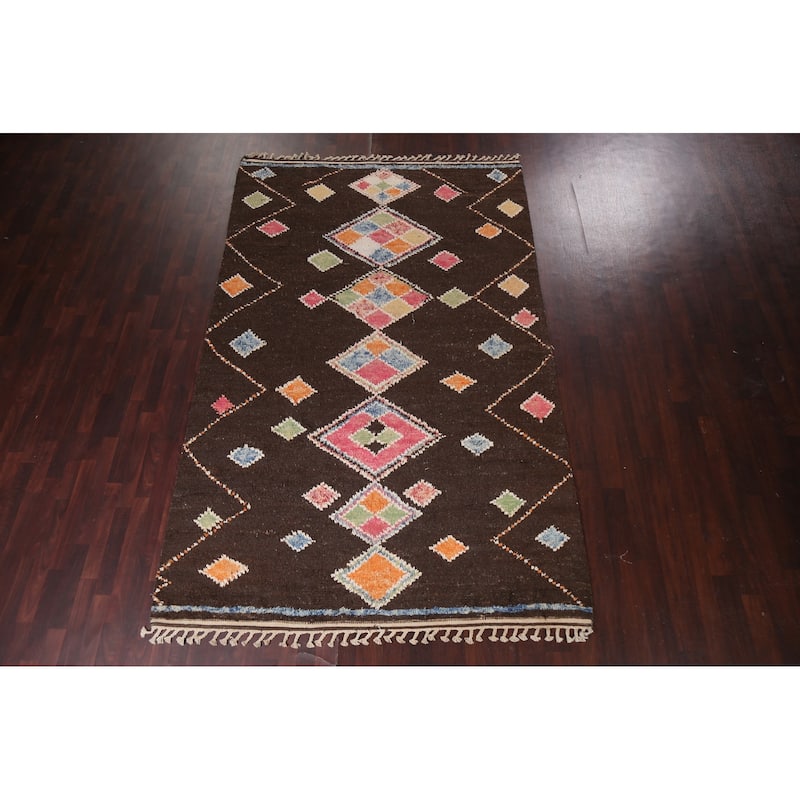 Tribal Oriental Geometric Moroccan Area Rug Hand-knotted Wool Carpet - 6'10" x 10'10"