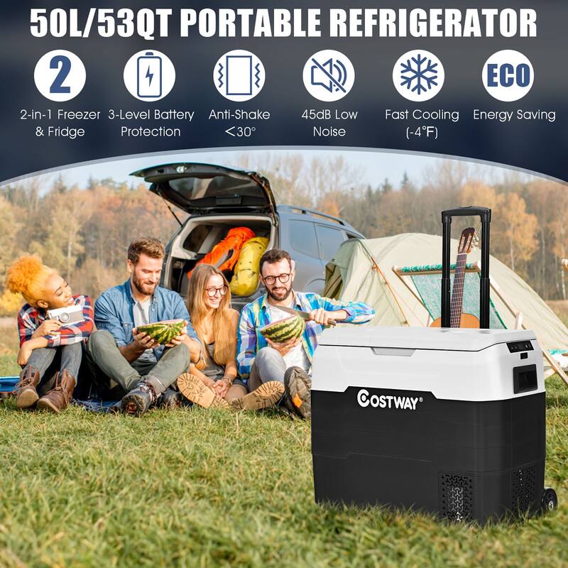 Costway 53 QT Portable Car Refrigerator Dual-Zone Car Cooler for RVs - See details
