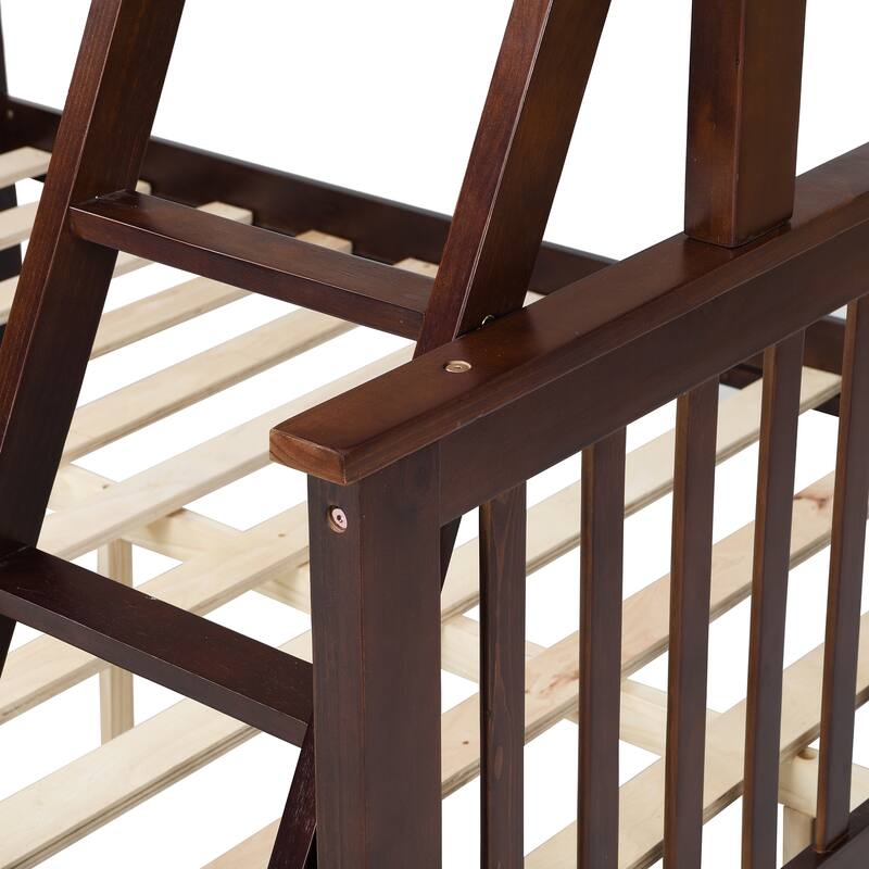 Wooden Twin Over Full Bunk Bed with Storage, Ladder, and Safety Guard Rails