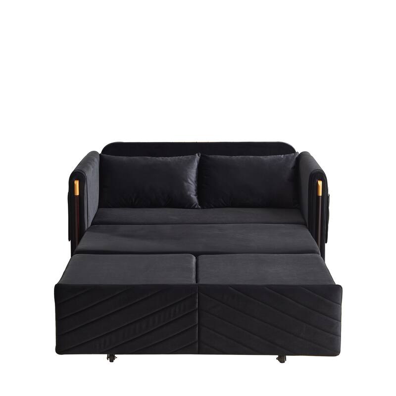 54" Velvet Pull-Out 2-Seater Sofa Bed with Adjustable Backrest & 2 Pillows