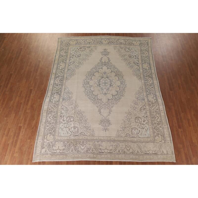 Hand Knotted Oriental 100% Wool Carpet Traditional Floral Beige & Ivories Tabriz Area Rug - 12' 4'' X 9' 4''
