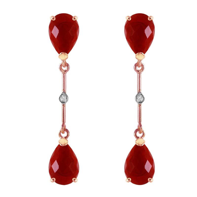 14K Solid Gold Diamonds & Natural Rubies Dangling Gemstone Earrings