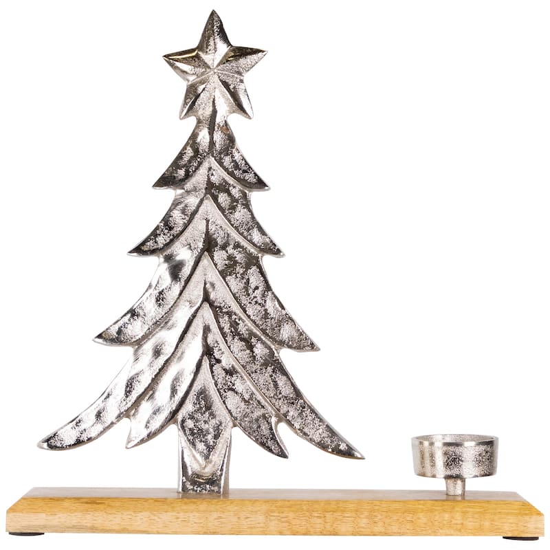 Downswept Tree with Star Topper Metal Christmas Tealight Holder - 11.5"
