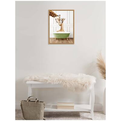 Kate and Laurel Sylvie Mother and Baby Giraffe in Transitional Bathtub Framed Canvas by Amy Peterson