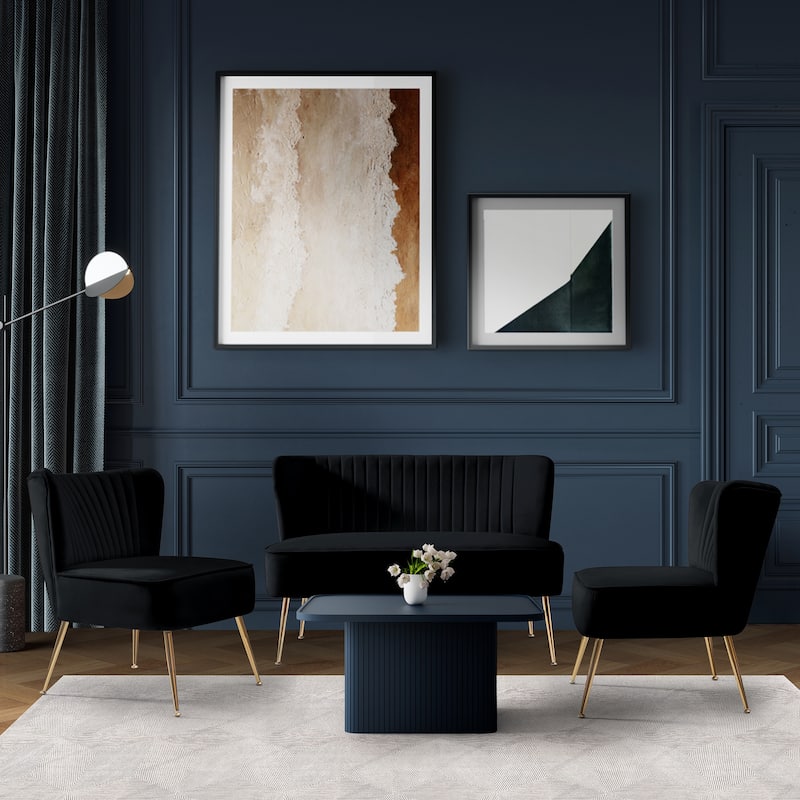 Farrah Upholstered Velvet Polyester Living Room Set With 25 inch Accent Chairs (3-Piece) - Black - 3 Piece