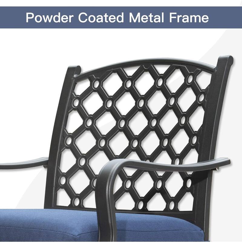 Outdoor 7 pcs Patio Dining Set, Metal Dining Table, Swivel and Dining Chairs Conversation Set with Removable Navy Blue C
