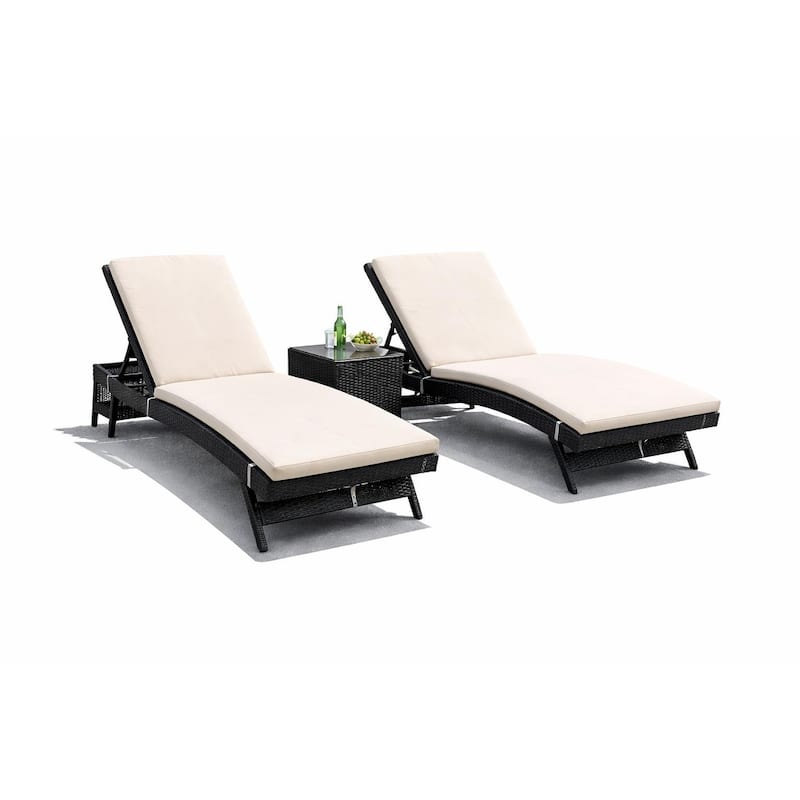 Eternity Brown 3-Piece Wicker Outdoor Chaise Lounge Set with Beige Cushions - N/A