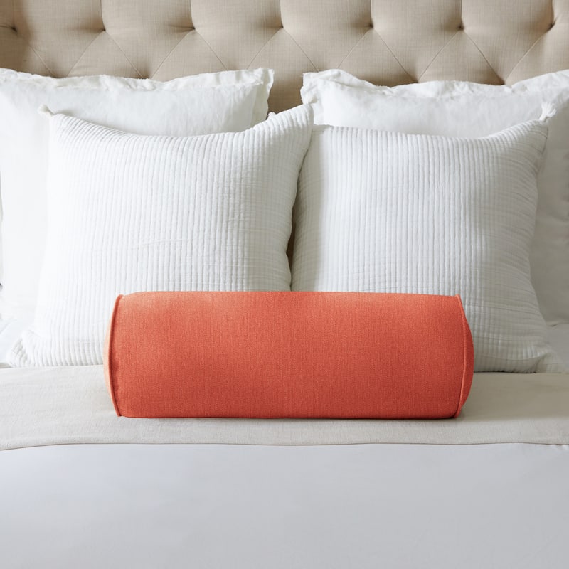 Sorra Home Sunbrella Indoor/Outdoor Bolster Throw Pillow with Cording - 24 in x 8 in x 8 in - Canvas Persimmon
