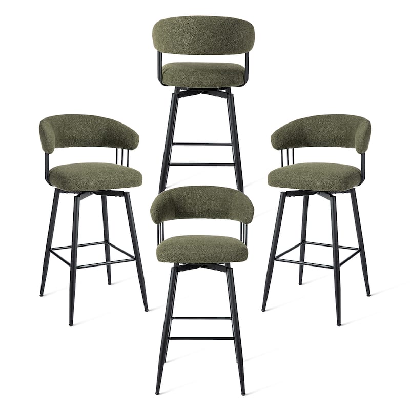 Glitzhome Set of 2 or 4 Modern Fabric Swivel High Bar Stool with Tapered Metal Legs