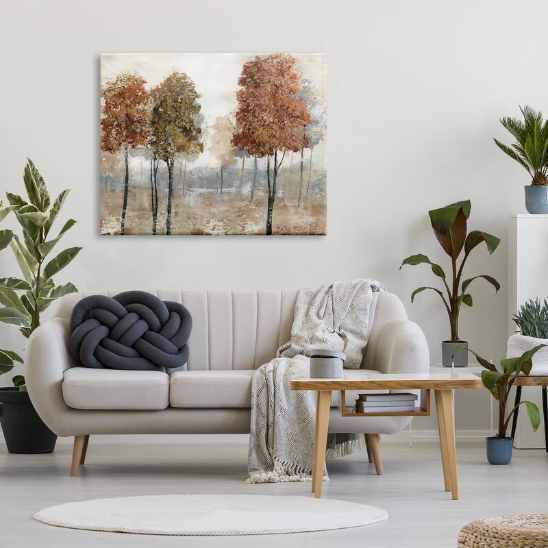 Stupell Autumn Orchard Tree Landscape Vintage Country Meadow Canvas Wall Art - Brown