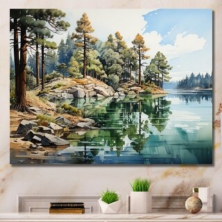 Designart "Pine Tree Reflections I" Tree Pine Canvas Art Print - Bed ...