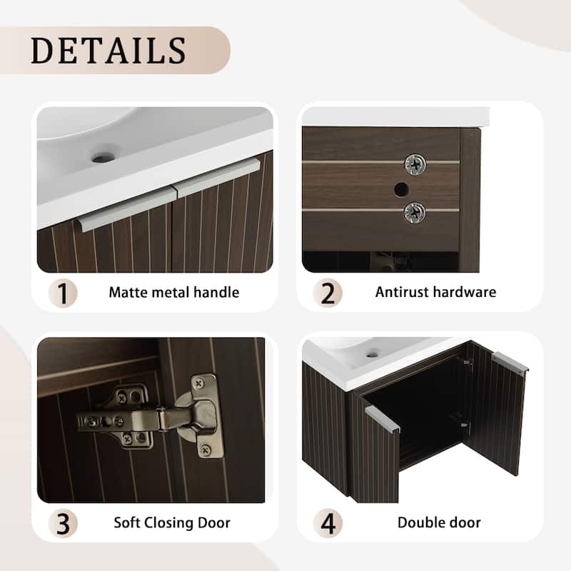 Beingnext 24"/30"/36" Bathroom Vanity with Sink, Floating Bathroom Vanity with 2 Soft Close Doors