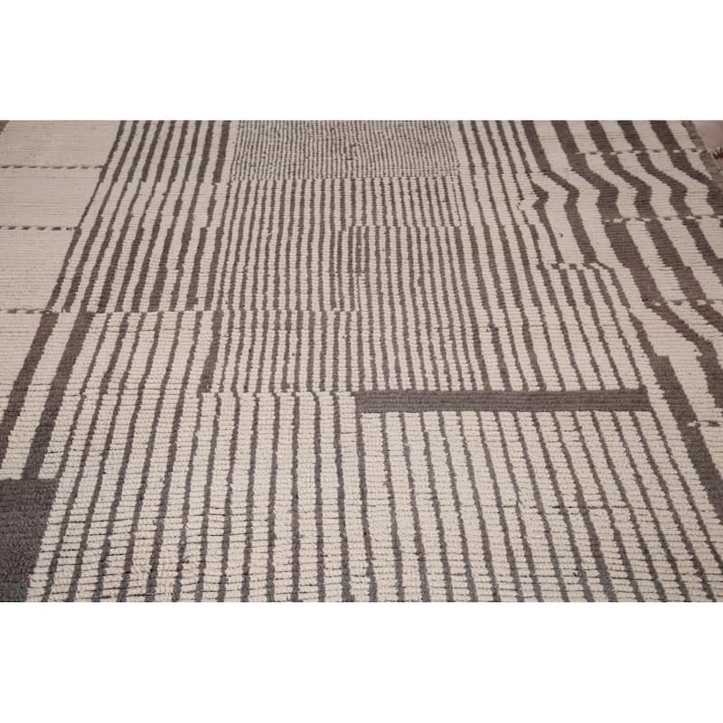 Striped Moroccan Oriental Area Rug Hand-Knotted Wool Carpet - 7'11"x 10'8"