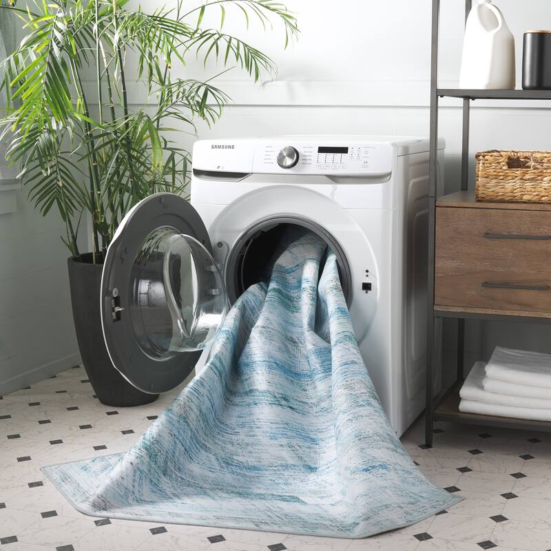 SAFAVIEH Tacoma Hermeline Machine Washable Slip Resistant Modern Rug - 9' x 12' - Grey/Aqua