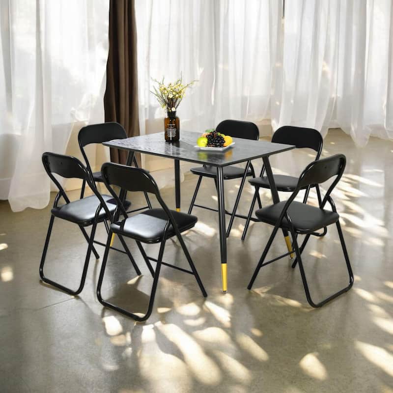 Homy Casa Set Black Folding Dining Chairs, Metal Frame PVC Seat