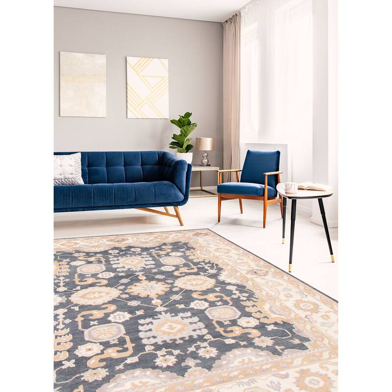 ECARPETGALLERY Hand-knotted Royal Oushak Dark Grey Wool Rug - 9'3 x 11'8