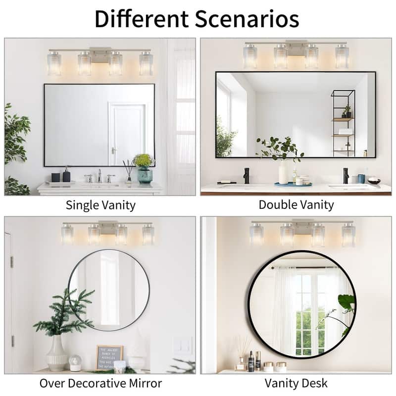 KAWOTI 30" 4-Light Bathroom Vanity Light with Fluted Glass Shades