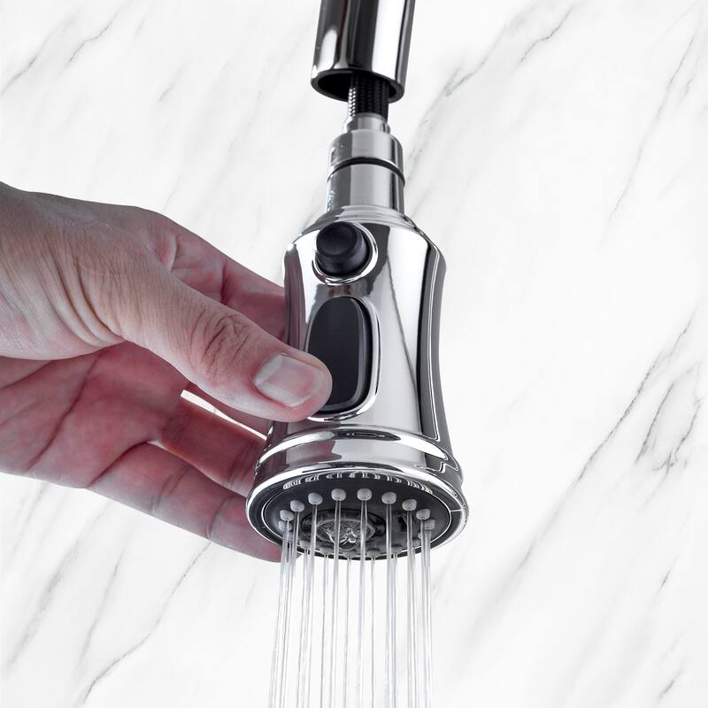 Transitional Bridge Kitchen Faucet with Pull-Down Sprayhead, Double Handle Kitchen Sink Faucet