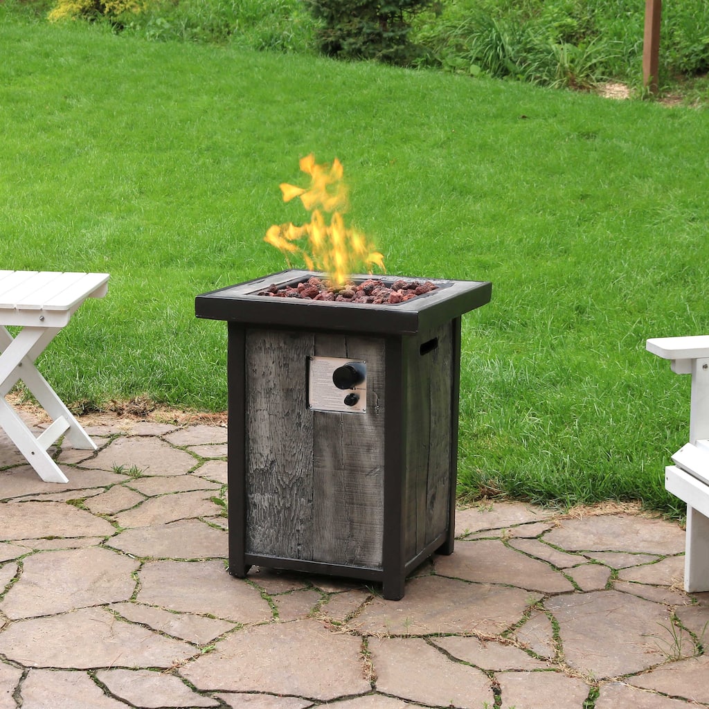 Sunnydaze Square Propane Gas Fire Pit Table with Weathered Wood Look - 24-Inch