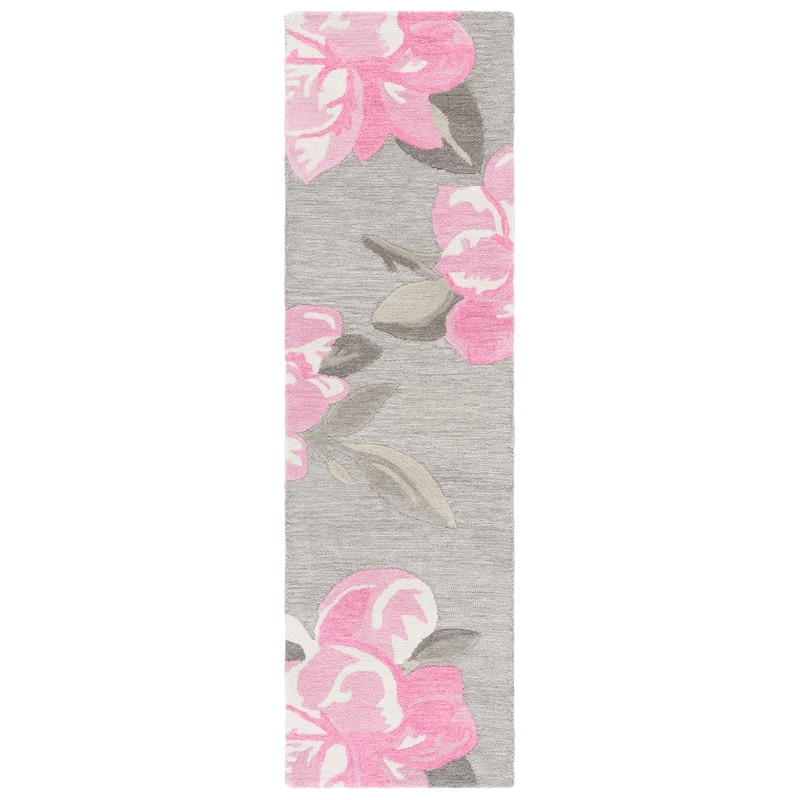 SAFAVIEH Handmade Jardin Milija Floral & Botanical Rug - 2'3" x 8' Runner - Grey/Pink