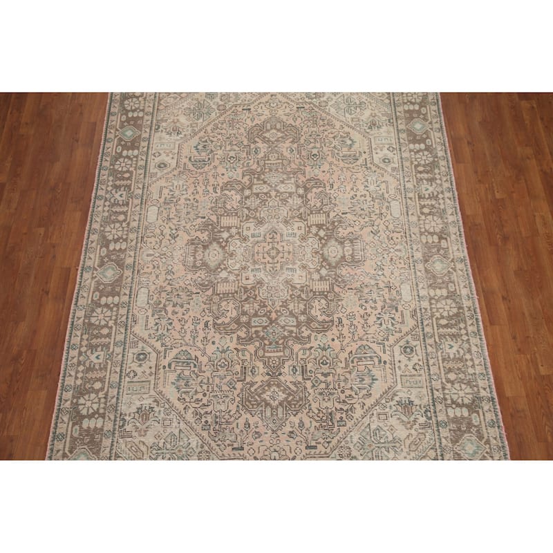 Hand Knotted Oriental 100% Wool Carpet Traditional Medallion Peach Tabriz Area Rug - 9' 8'' X 6' 4''