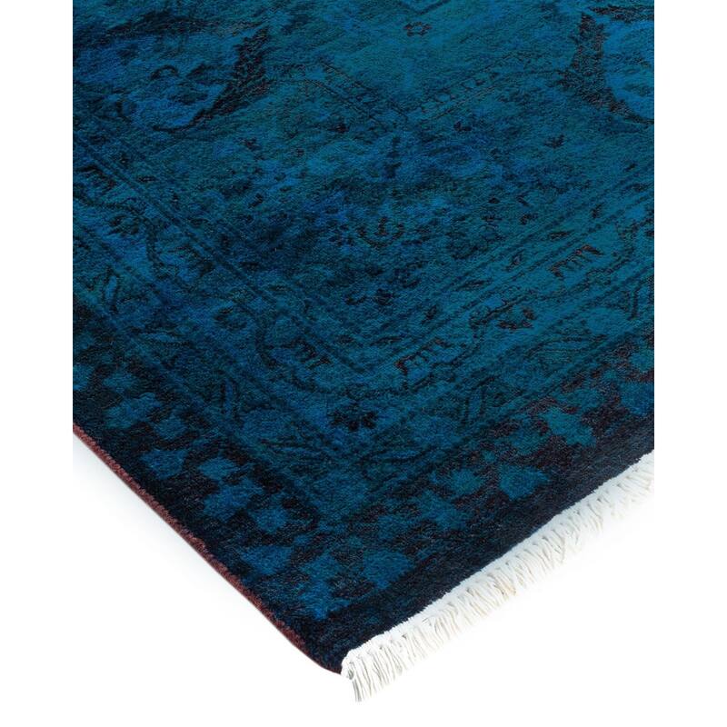 Overton Hand Knotted Wool Vintage Inspired Modern Contemporary Overdyed Blue Area Rug - 10' 2" x 14' 4"