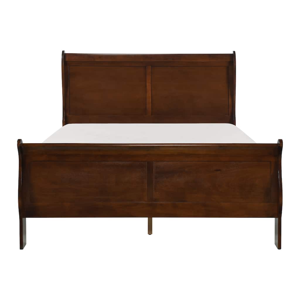 Full Size Sleigh Bed, Brown Cherry Finish, Classic Louis Philippe Style, Traditional Design