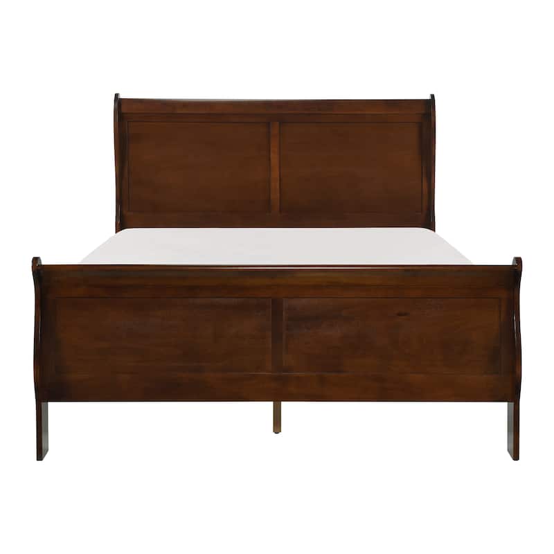 Full Size Wood Sleigh Bed with Traditional Design - Brown