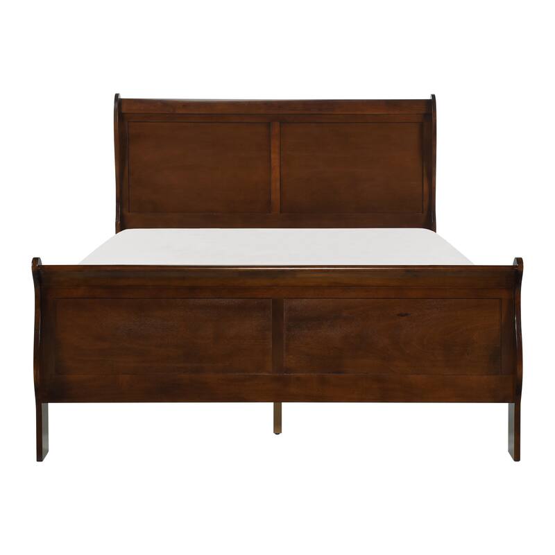 Traditional Queen Size Sleigh Bed in Brown Cherry Finish