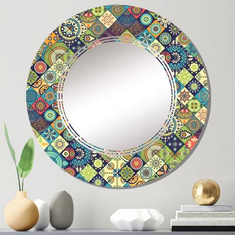 Designart 'Ethnic Floral Geometrics' Printed Patterned Wall Mirror