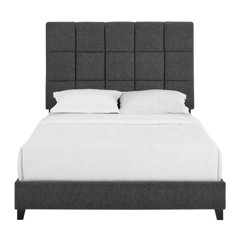 Queen Size Grey Squares Upholstered Platform Bed