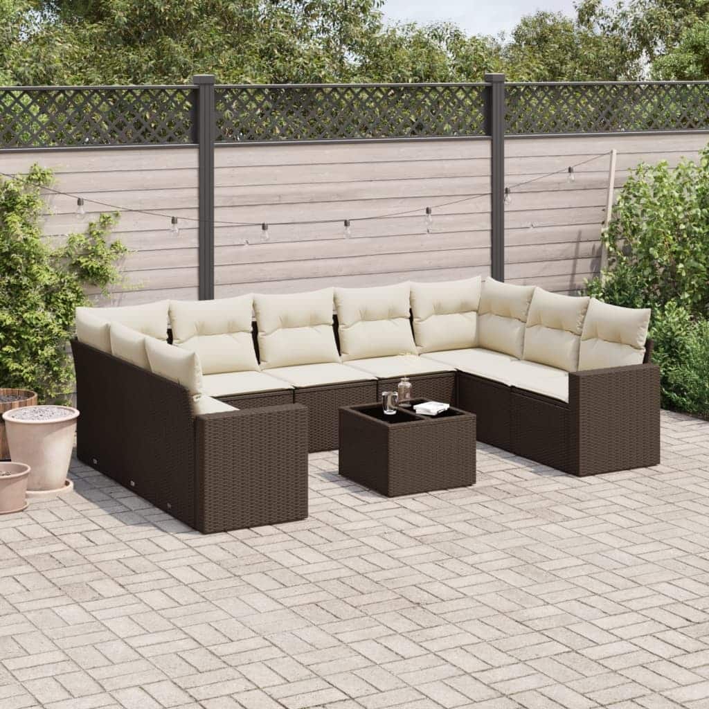 vidaXL Garden Sofa Set Brown Poly Rattan, Cream White Cushions - 113.8 x 71.9 x 27.2