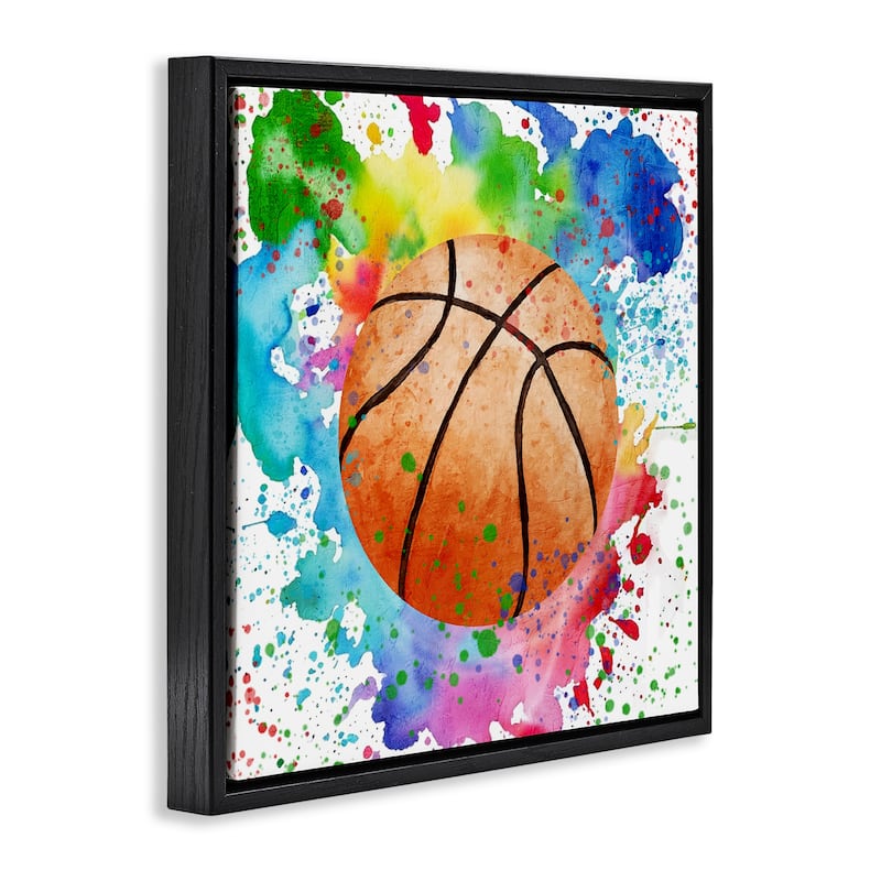 Stupell Basketball with Bright Splash Framed Floater Canvas Wall Art Design By Kim Allen
