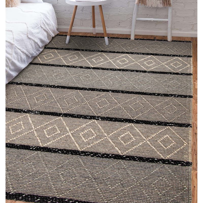 ECARPETGALLERY Braid weave Sienna Khaki Wool Rug - 5'0 x 8'1