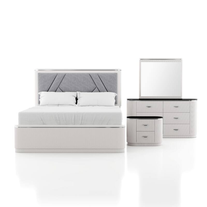 Furniture of America Leander Modern 4-Piece Light Grey Panel Bedroom Set