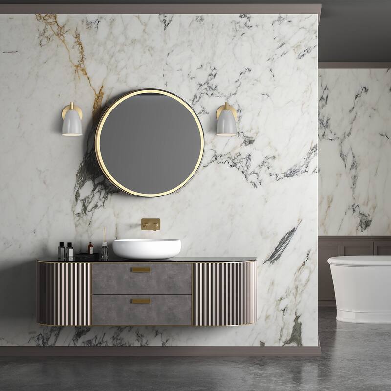 Biba 8 in. 1-Light Brushed Gold Modern Wall Sconce Light Grey Sky Metal Shades