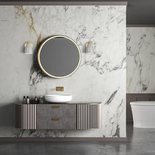 Biba 8 in. 1-Light Brushed Gold Modern Wall Sconce Light Grey Sky Metal Shades