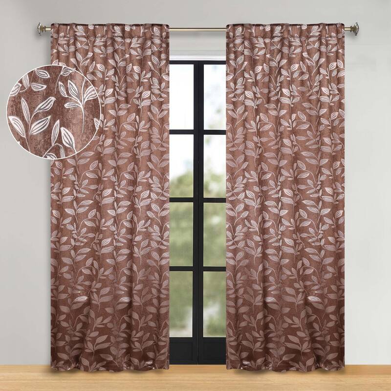 Superior Leaves Machine Washable Room Darkening Curtains with Back Tabs, Set of 2