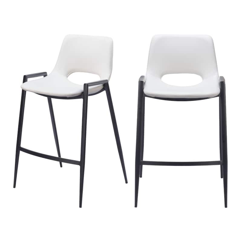 HomeRoots Set of Two 26" White and Black Faux Leather and Steel Low Back Counter Height Bar Chairs