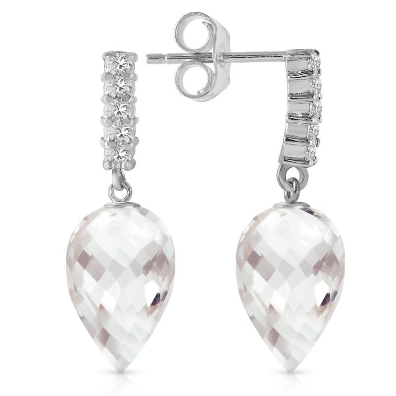 14K Solid Gold Diamond & Rose Topaz Certified Gemstone Earrings - White