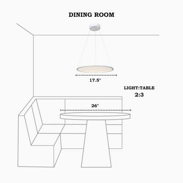 dimension image slide 0 of 2, Modern 1-Light White Round LED Chandelier Minimalist Pendant Lights for Dining Room - 17.5" D x 61.5" H