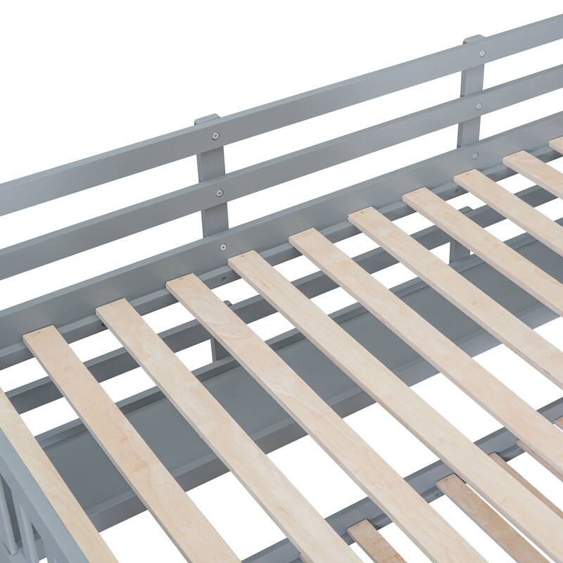 Full-Over-Full Castle Bunk Bed with 2 Drawers Shelves and Slide, Fairytale-Like Atmosphere for Your Lovely Litter Princess